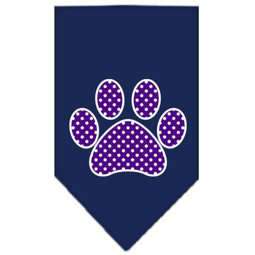 Purple Swiss Dot Paw Screen Print Bandana Navy Blue Small