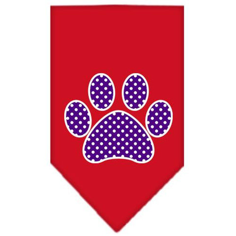 Purple Swiss Dot Paw Screen Print Bandana Red Small