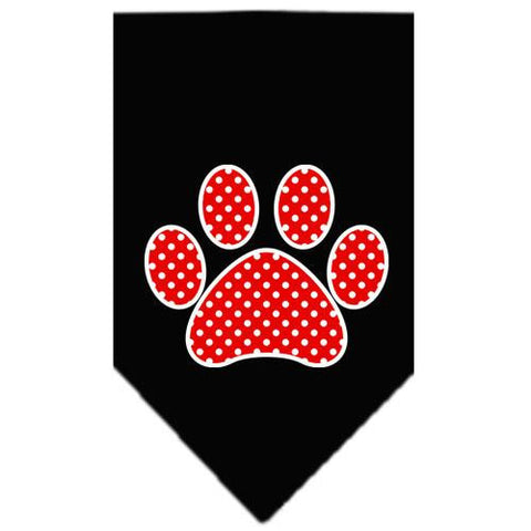 Red Swiss Dot Paw Screen Print Bandana Black Small