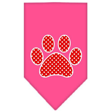 Red Swiss Dot Paw Screen Print Bandana Bright Pink Small