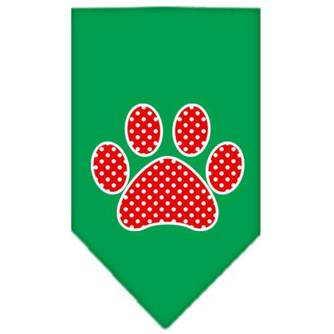 Red Swiss Dot Paw Screen Print Bandana Emerald Green Small