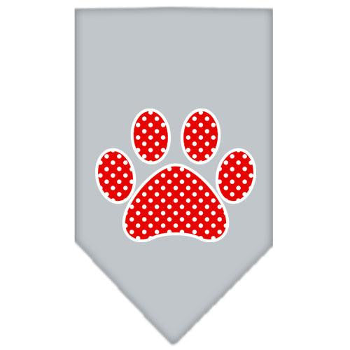 Red Swiss Dot Paw Screen Print Bandana Grey Small