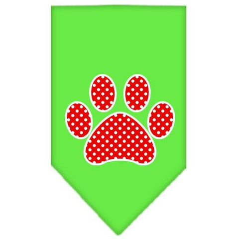 Red Swiss Dot Paw Screen Print Bandana Lime Green Small