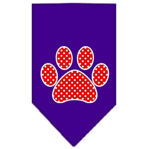 Red Swiss Dot Paw Screen Print Bandana Purple Small