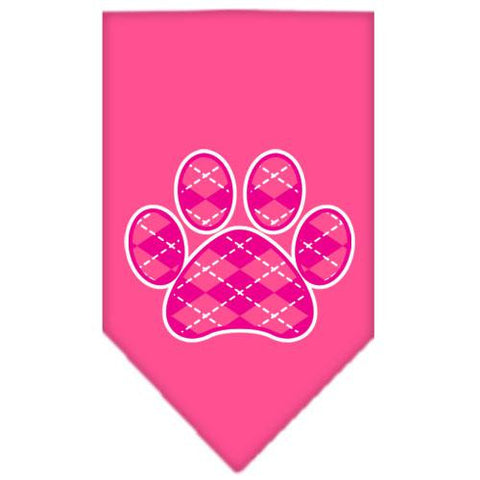 Argyle Paw Pink Screen Print Bandana Bright Pink Large