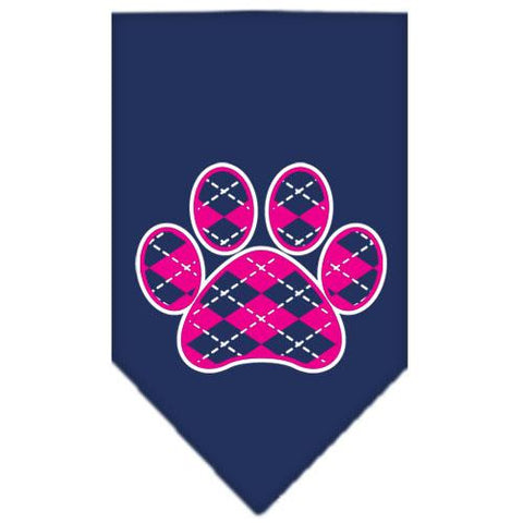 Argyle Paw Pink Screen Print Bandana Navy Blue large