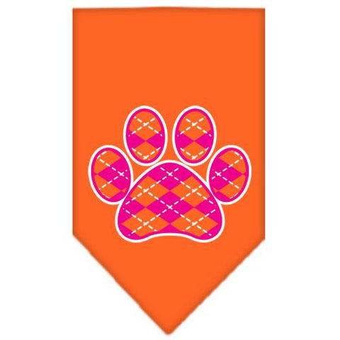 Argyle Paw Pink Screen Print Bandana Orange Large