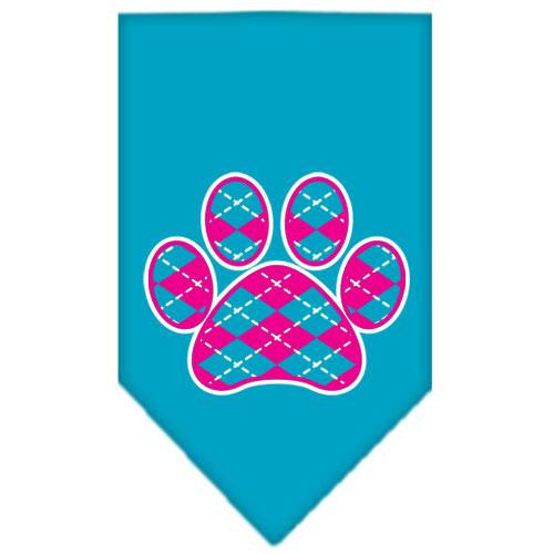 Argyle Paw Pink Screen Print Bandana Turquoise Large