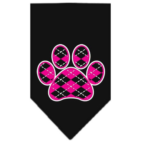 Argyle Paw Pink Screen Print Bandana Black Small