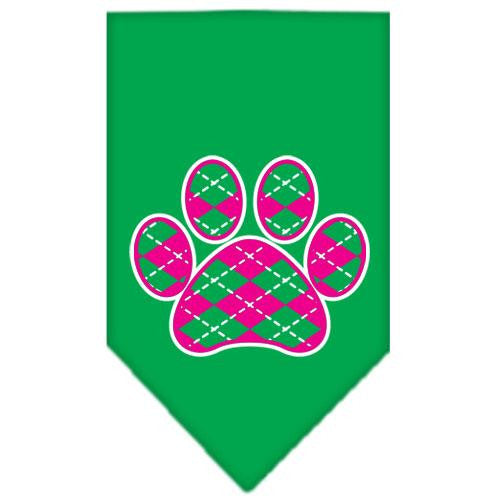 Argyle Paw Pink Screen Print Bandana Emerald Green Small