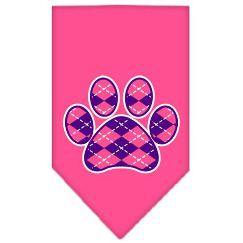 Argyle Paw Purple Screen Print Bandana Bright Pink Small