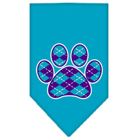 Argyle Paw Purple Screen Print Bandana Turquoise Small