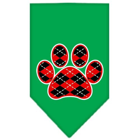 Argyle Paw Red Screen Print Bandana Emerald Green Large