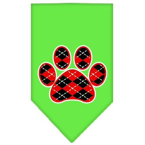 Argyle Paw Red Screen Print Bandana Lime Green Large