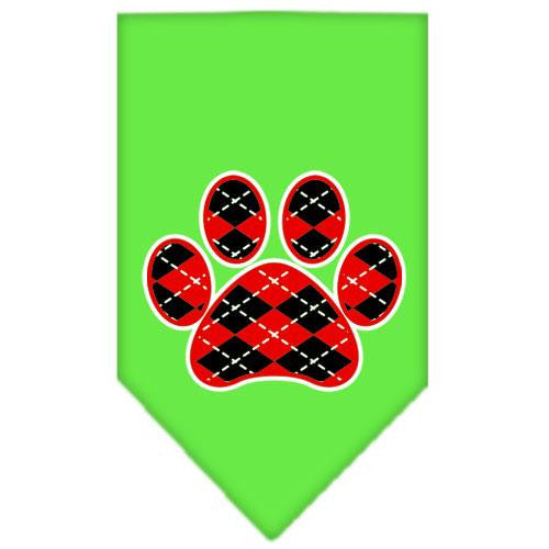 Argyle Paw Red Screen Print Bandana Lime Green Small