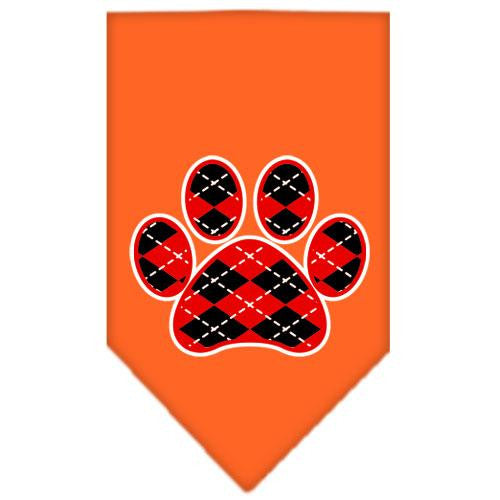 Argyle Paw Red Screen Print Bandana Orange Small