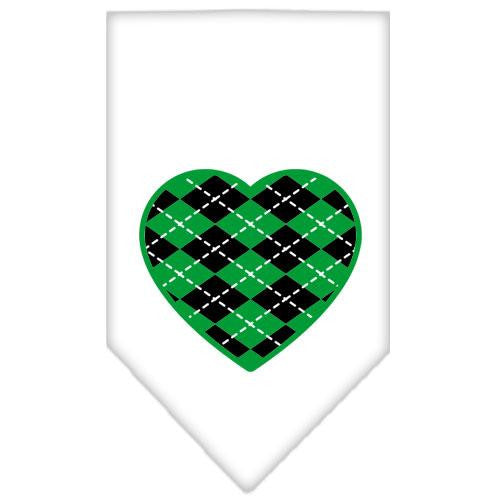 Argyle Heart Green Screen Print Bandana White Large