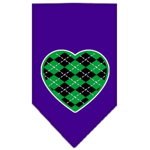 Argyle Heart Green Screen Print Bandana Purple Small