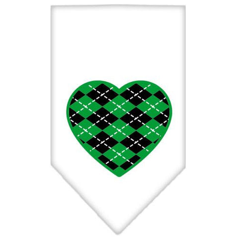 Argyle Heart Green Screen Print Bandana White Small