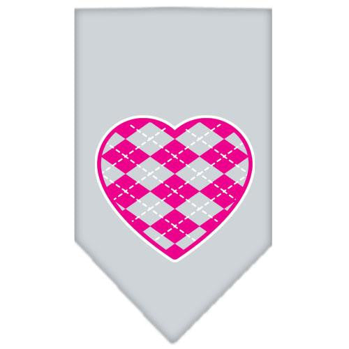 Argyle Heart Pink Screen Print Bandana Grey Large