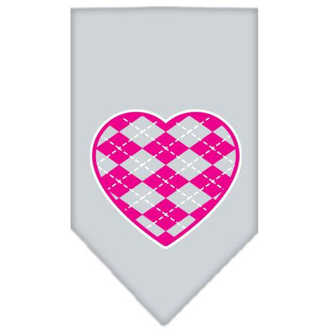 Argyle Heart Pink Screen Print Bandana Grey Large