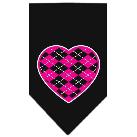 Argyle Heart Pink Screen Print Bandana Black Small