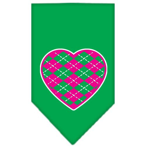 Argyle Heart Pink Screen Print Bandana Emerald Green Small