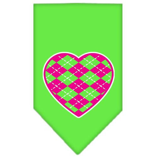 Argyle Heart Pink Screen Print Bandana Lime Green Small