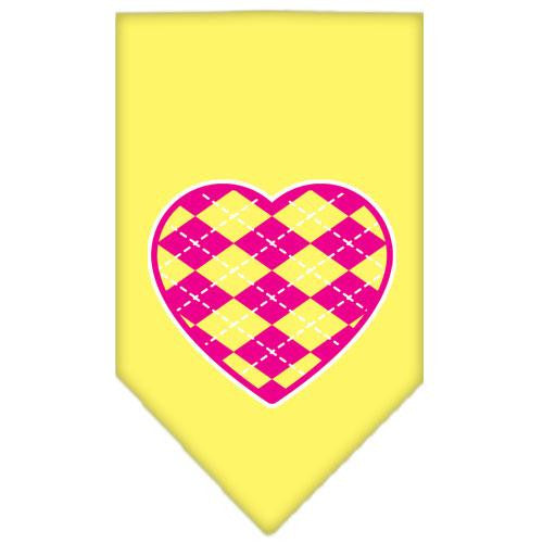 Argyle Heart Pink Screen Print Bandana Yellow Small