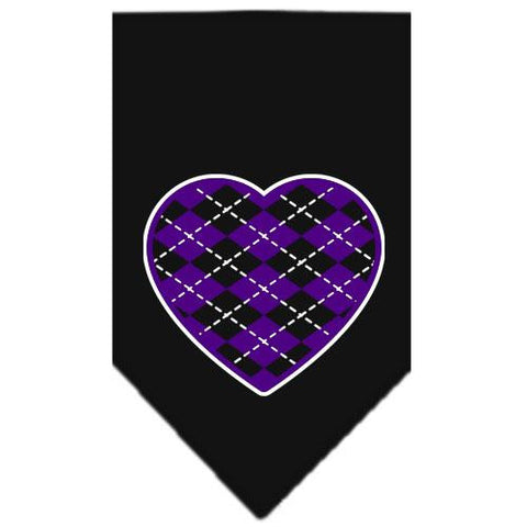 Argyle Heart Purple Screen Print Bandana Black Large