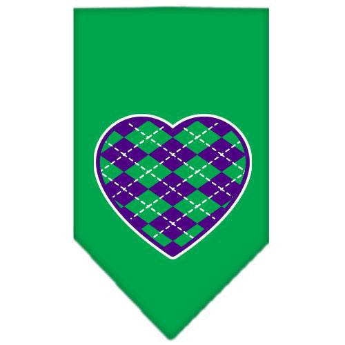 Argyle Heart Purple Screen Print Bandana Emerald Green Large