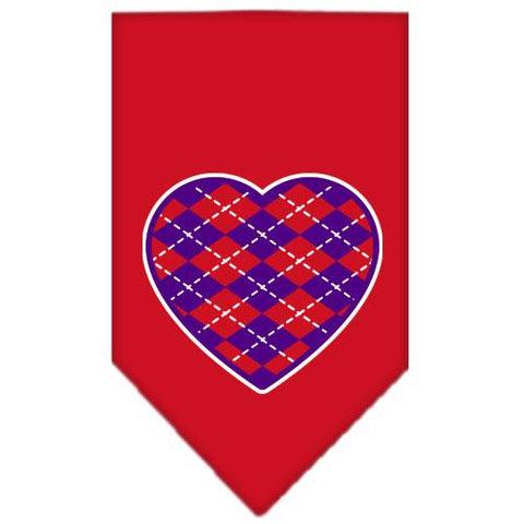 Argyle Heart Purple Screen Print Bandana Red Large