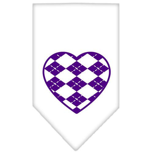 Argyle Heart Purple Screen Print Bandana White Large