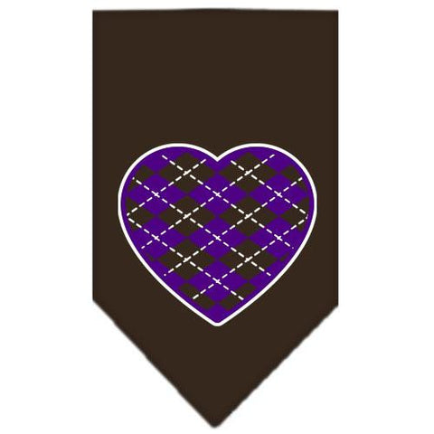 Argyle Heart Purple Screen Print Bandana Cocoa Small