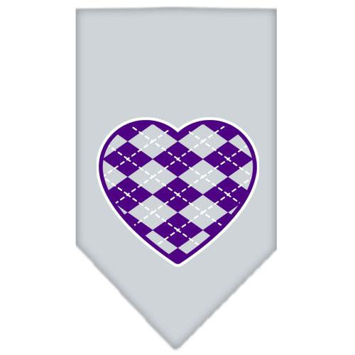 Argyle Heart Purple Screen Print Bandana Grey Small