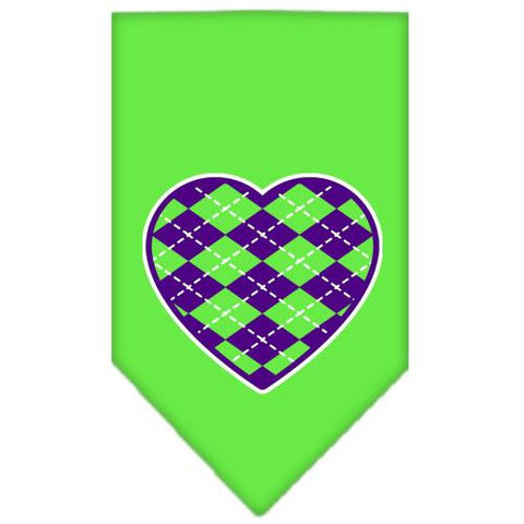 Argyle Heart Purple Screen Print Bandana Lime Green Small