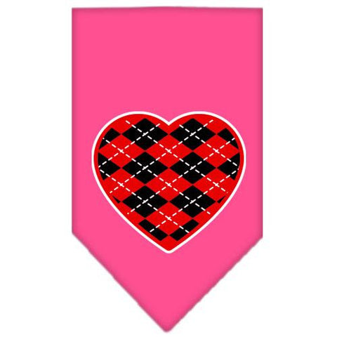 Argyle Heart Red Screen Print Bandana Bright Pink Small