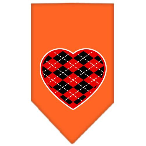 Argyle Heart Red Screen Print Bandana Orange Small