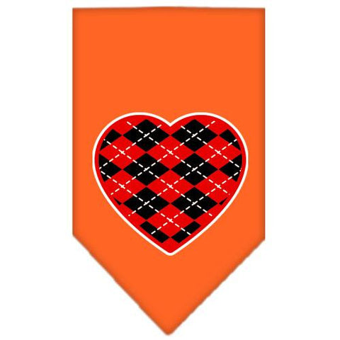 Argyle Heart Red Screen Print Bandana Orange Small