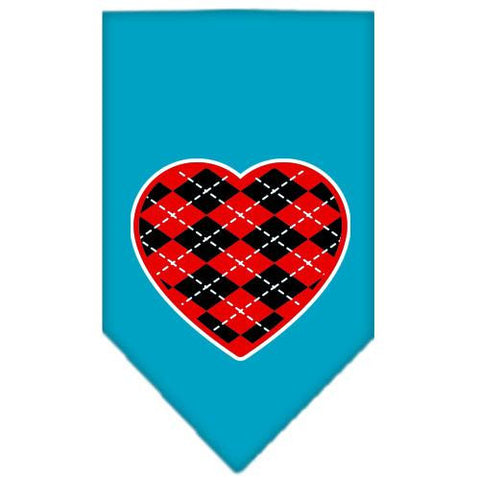 Argyle Heart Red Screen Print Bandana Turquoise Small