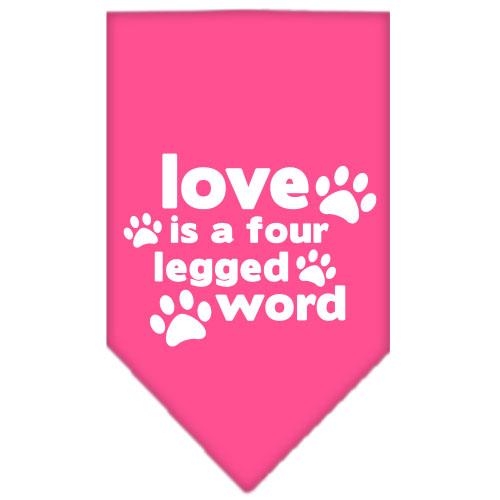 Love Is A Four Leg Word Screen Print Bandana Bright Pink Large