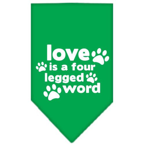 Love is a Four Leg Word Screen Print Bandana Emerald Green Small