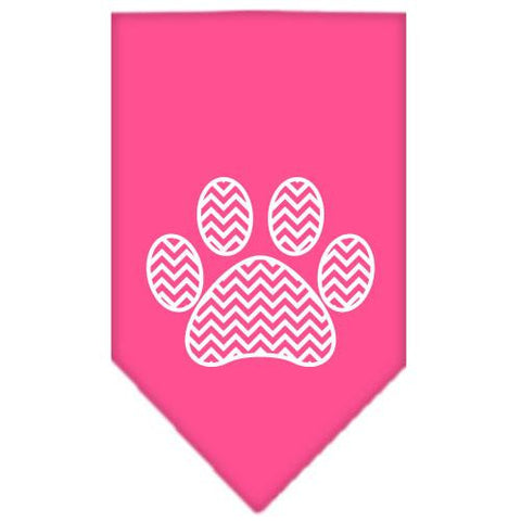 Chevron Paw Screen Print Bandana Bright Pink Small