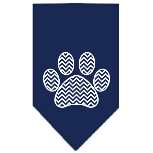 Chevron Paw Screen Print Bandana Navy Blue Small