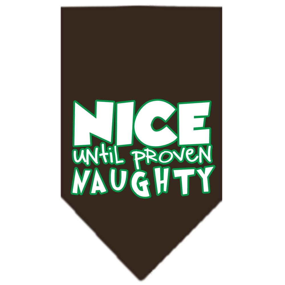 Nice Until Proven Naughty Screen Print Pet Bandana Cocoa Size Large