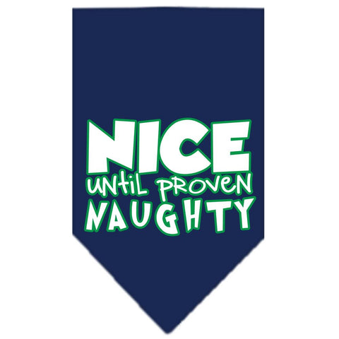 Nice Until Proven Naughty Screen Print Pet Bandana Navy Size Large