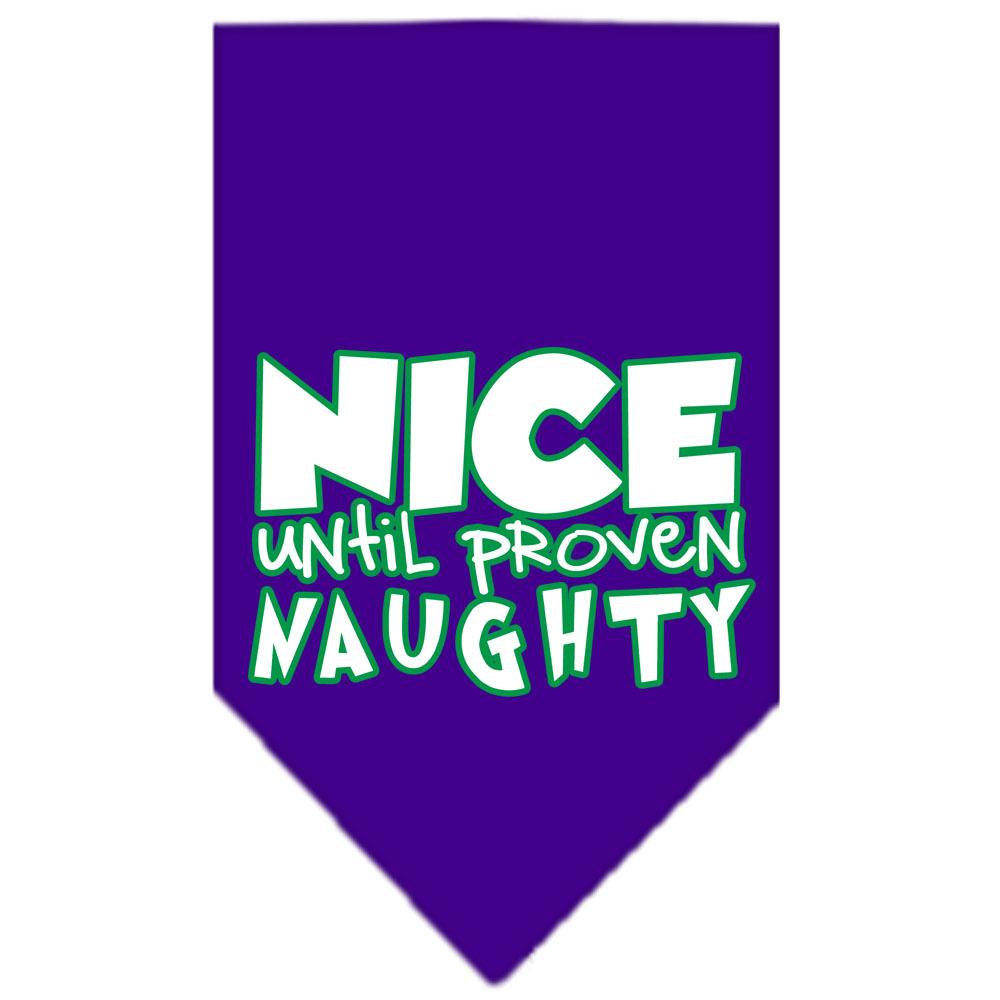 Nice Until Proven Naughty Screen Print Pet Bandana Purple Size Large