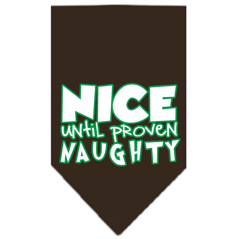 Nice Until Proven Naughty Screen Print Pet Bandana Cocoa Size Small