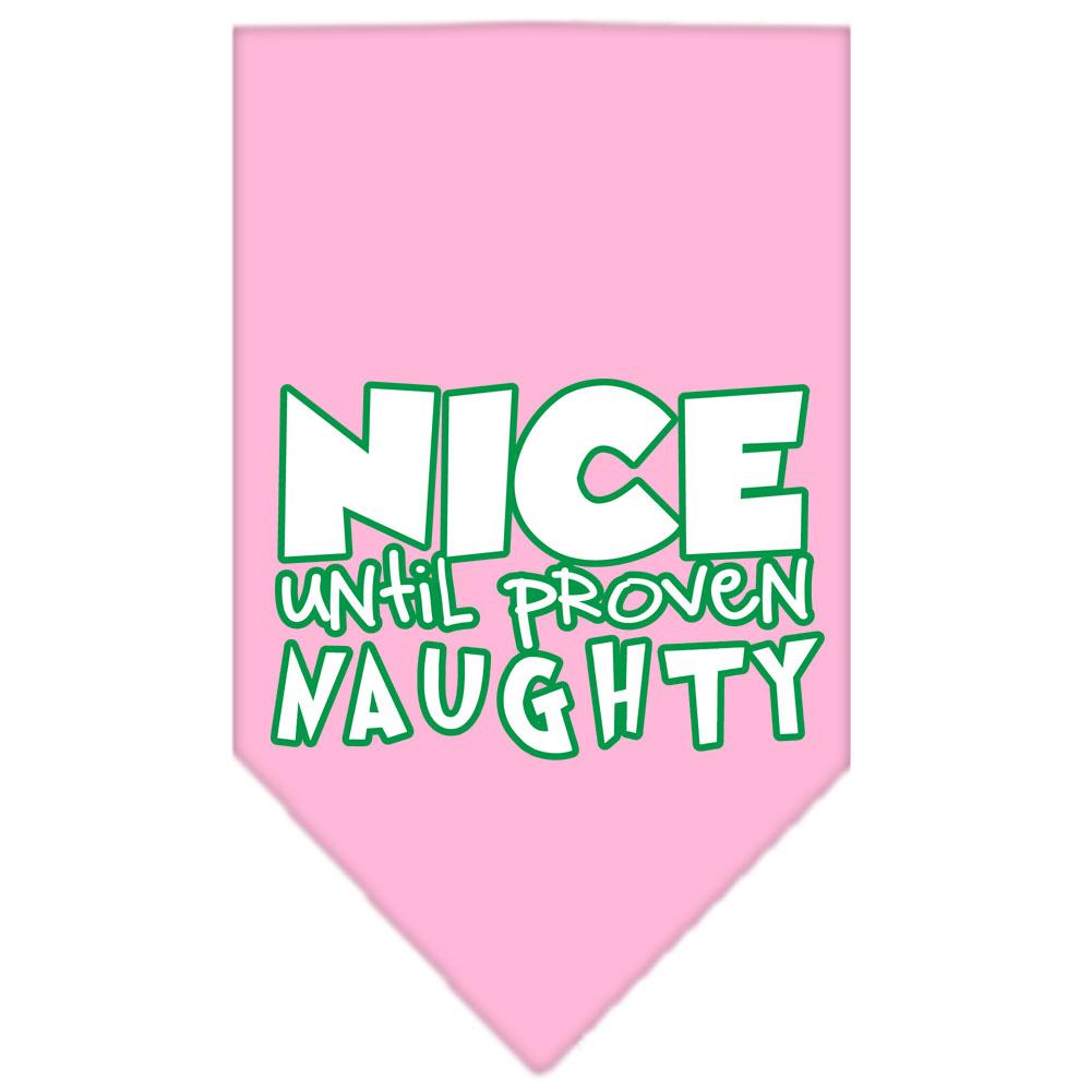 Nice Until Proven Naughty Screen Print Pet Bandana Light Pink Size Small