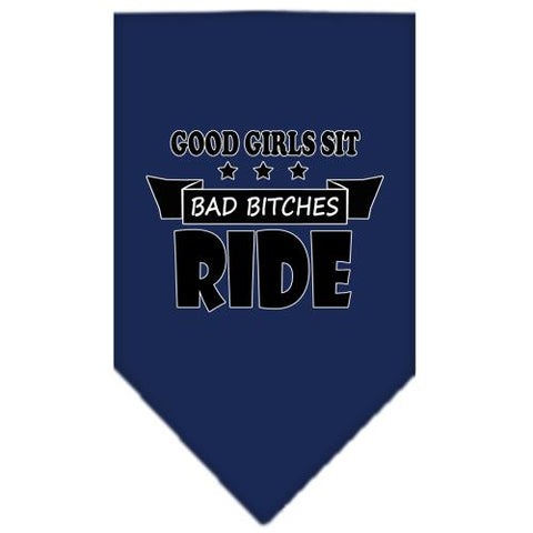 Bitches Ride Screen Print Bandana Navy Blue Large